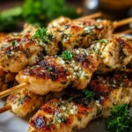 Delicious Air Fryer Garlic Parmesan Chicken Skewers on a plate