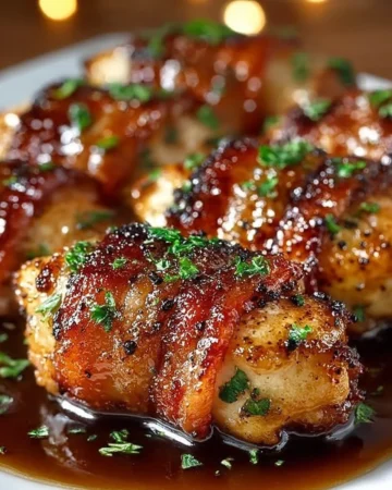 Bacon Brown Sugar Chicken Tenders served on a plate with garnishes