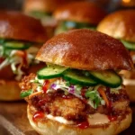 Delicious Bang Bang Chicken Sliders on a serving platter