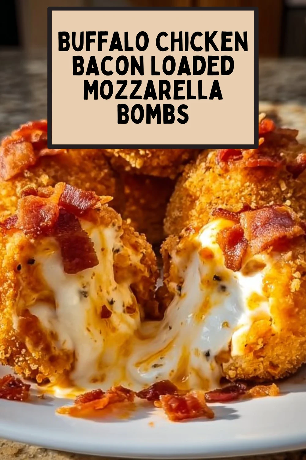 Buffalo Chicken Bacon Loaded Mozzarella Bombs on a platter