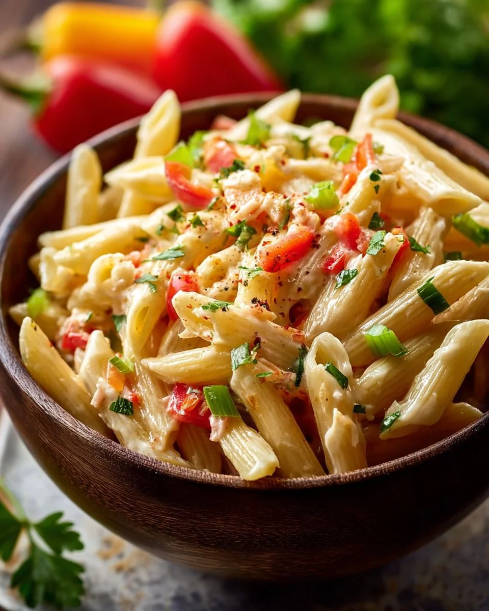 Delicious Cajun Crab Pasta Salad with fresh crab and spices