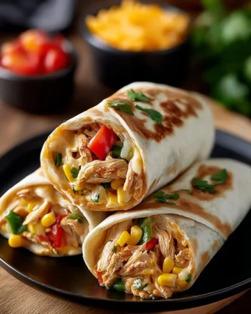 Delicious Chicken Bell Pepper Burritos with ranch dressing on a plate