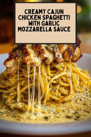 Creamy Cajun Chicken Spaghetti with garlic mozzarella sauce in a bowl.