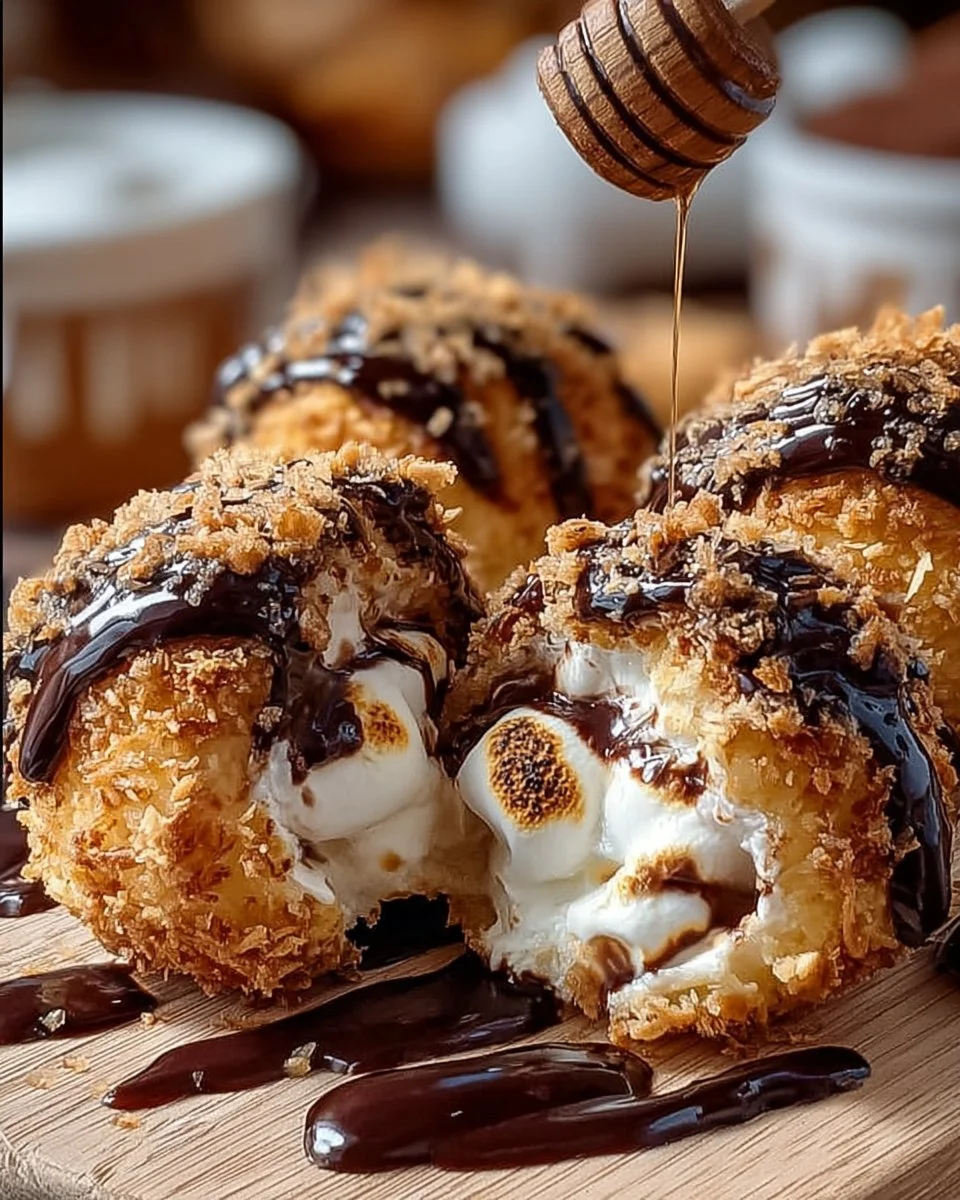 Delicious crispy fried s'mores bombs ready to be enjoyed