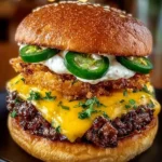 Double-Decker Jalapeño Popper Smash Burger served with ranch drizzle