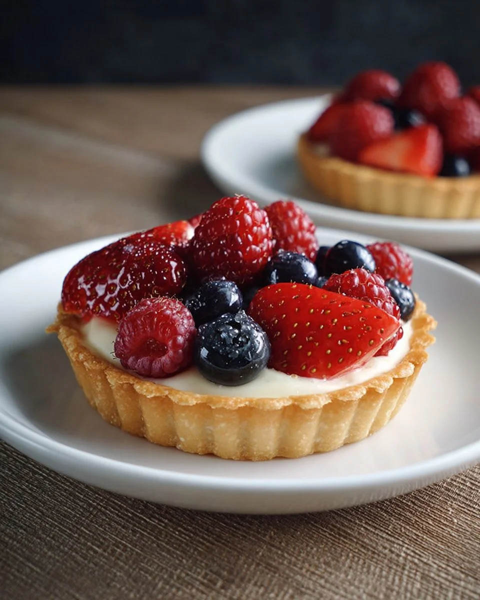 Delicious easy fruit tart topped with fresh fruits and a creamy filling