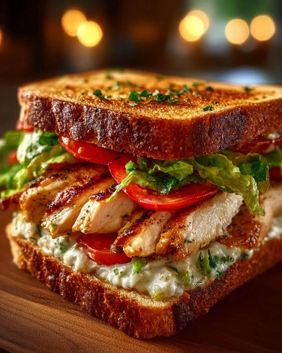 Garlic butter lettuce, tomato, and grilled chicken sandwich on a plate