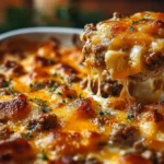 Delicious homemade Hobo Casserole served in a rustic dish with vegetables and meat