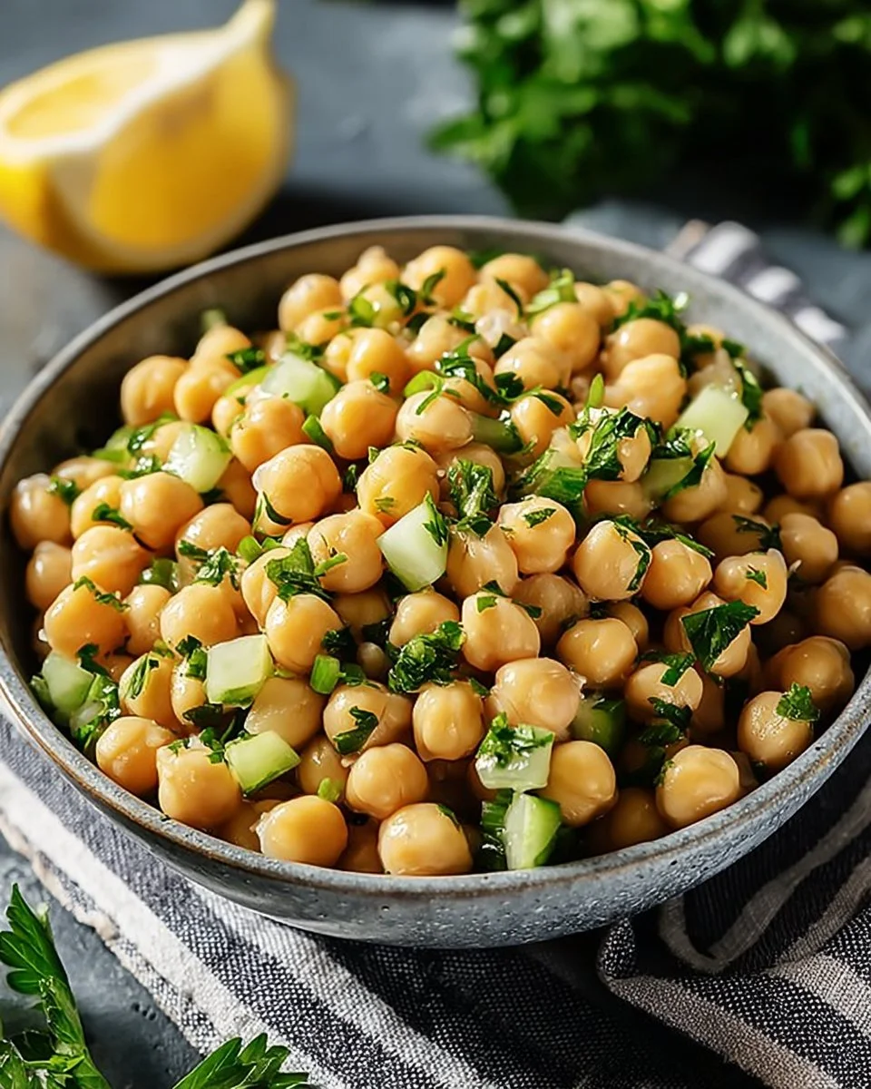 Lemon Garlic Chickpea Salad with fresh ingredients and a vibrant dressing