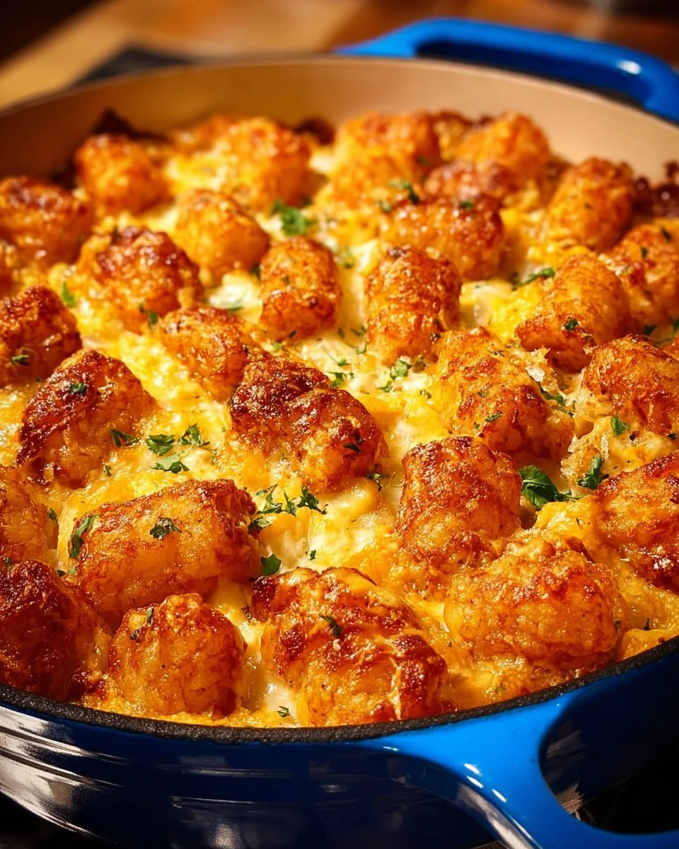 Loaded Chicken Ranch Tater Tot Casserole with crispy tater tots and chicken