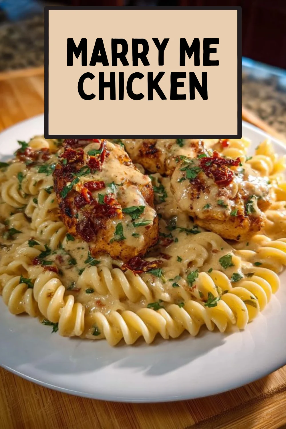 Delicious Marry Me Chicken served in a creamy sauce with herbs and spices