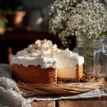 Mini no-bake vanilla cheesecake topped with fresh berries on a white plate.