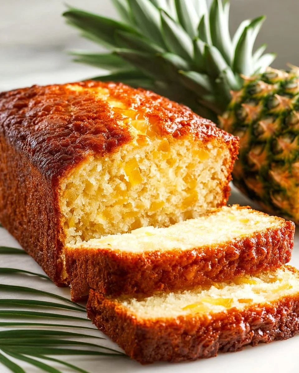 Moist and delicious pineapple cake slice on a plate