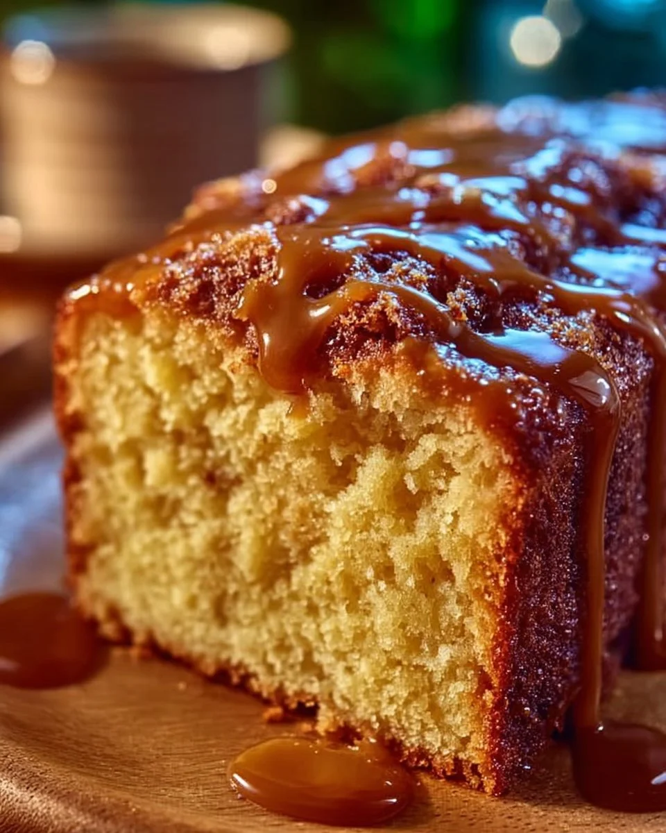 Delicious brown sugar caramel pound cake on a serving plate