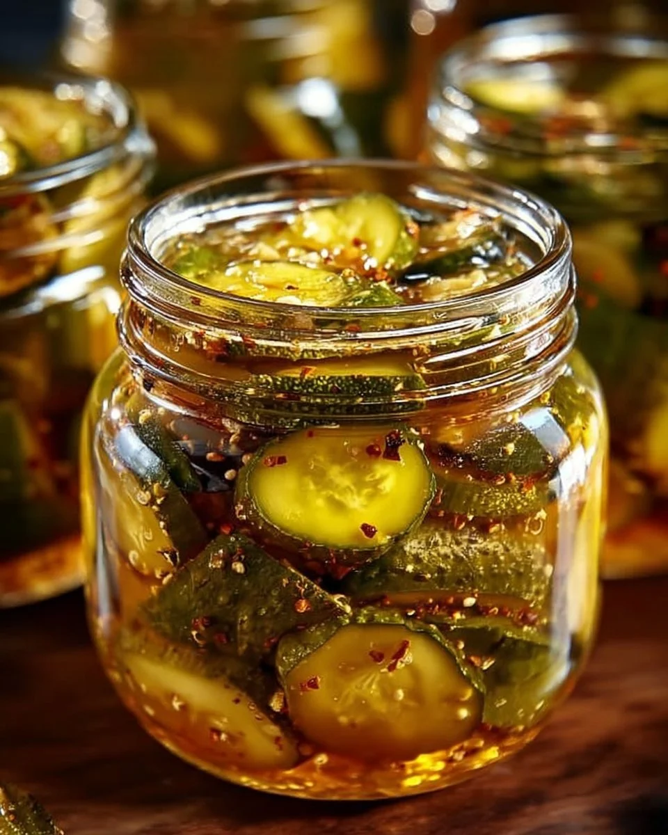 Jars of homemade refrigerator bread and butter pickles on a wooden table