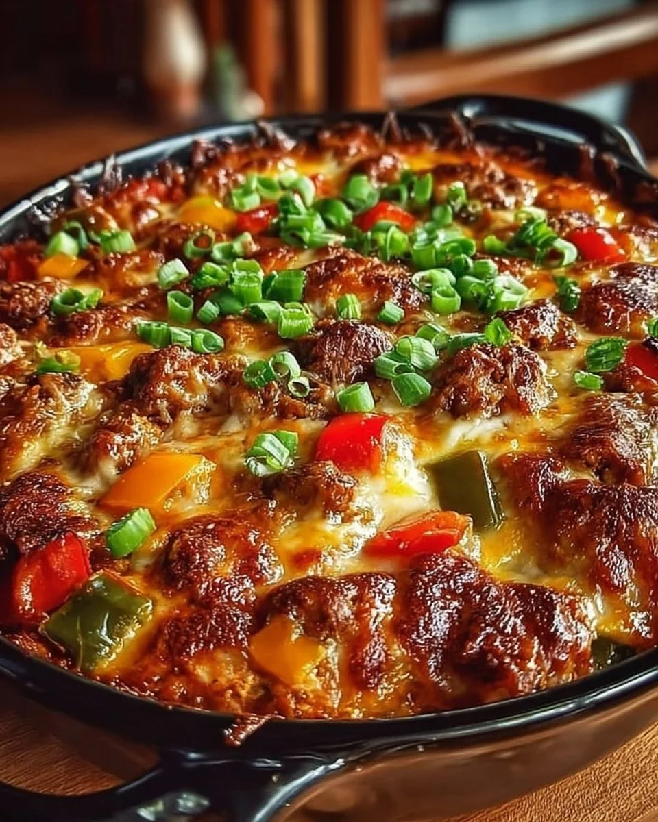Delicious stuffed pepper casserole dish served hot
