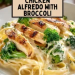 Ultimate creamy Chicken Alfredo with broccoli in a white bowl