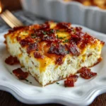 Delicious Bacon Egg and Cheese Casserole served on a plate