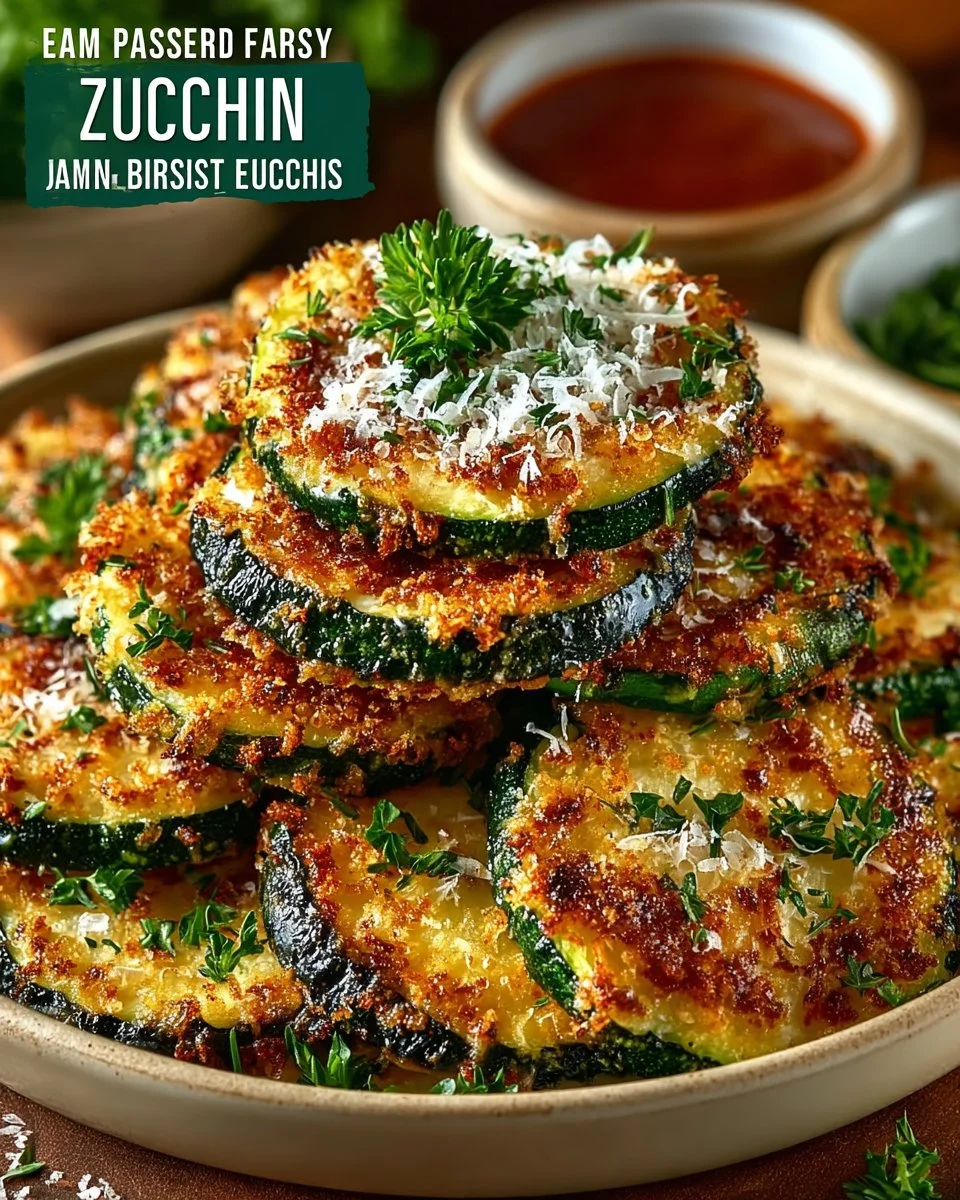 Baked Parmesan Zucchini garnished with herbs