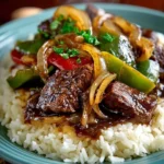 Delicious beef tips served with rice in a hearty meal