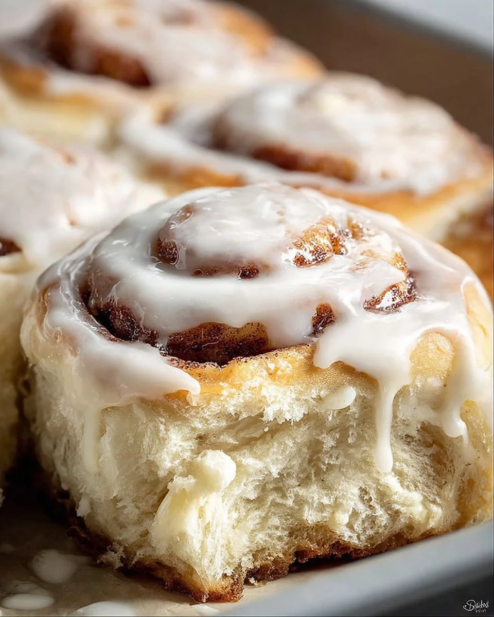 Homemade biscuit cinnamon rolls fresh out of the oven with icing