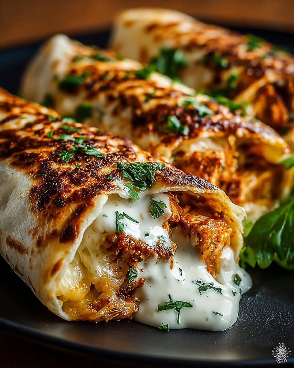 Cheesy Garlic Chicken Wraps ready to serve with fresh ingredients