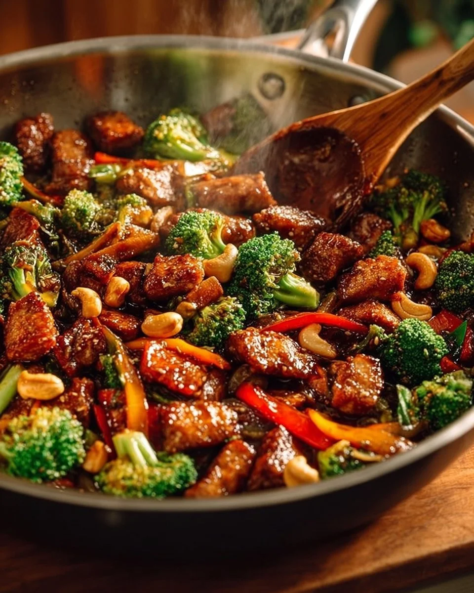 Delicious chicken stir-fry with colorful vegetables in a pan