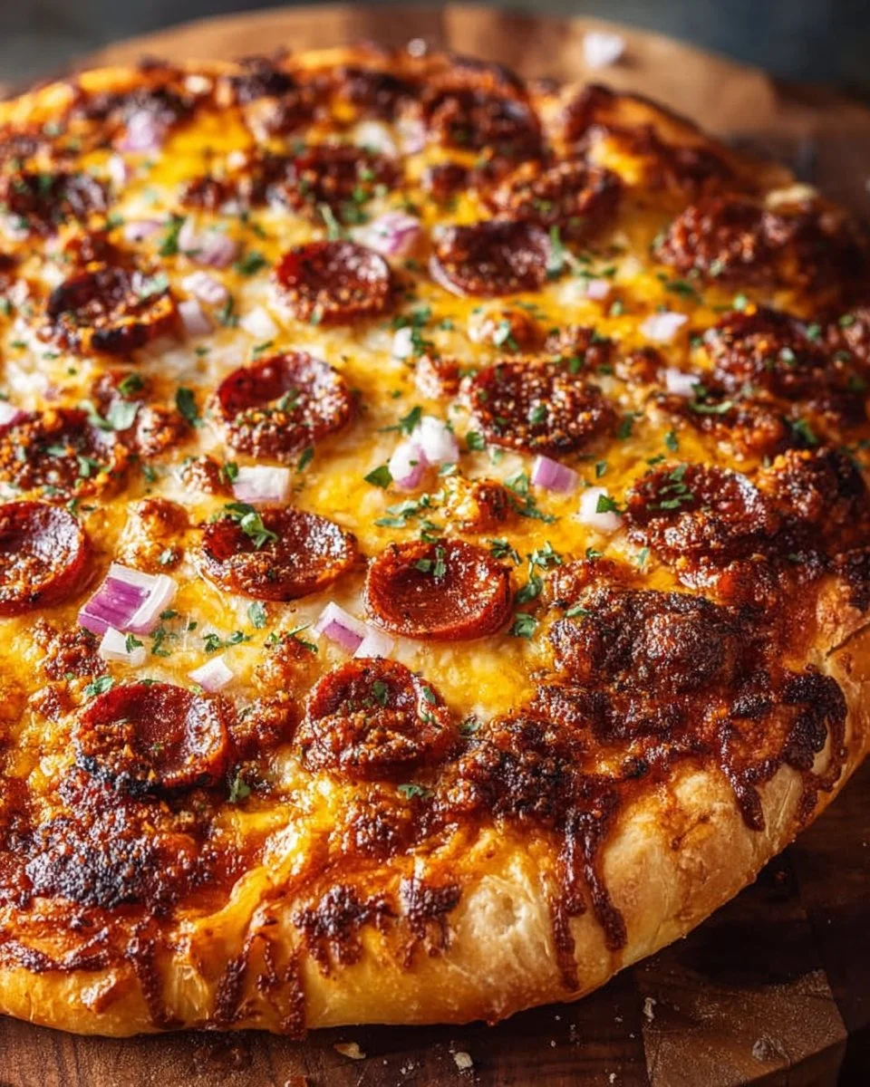 Delicious and spicy Chili Pizza topped with fresh ingredients