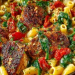 Creamy chicken pasta dish with bacon, garnished and ready to serve.