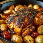 One-pan easy roast chicken and vegetables meal ready to serve