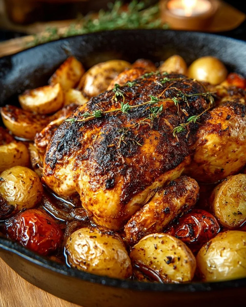 One-pan easy roast chicken and vegetables meal ready to serve