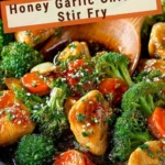 Honey Garlic Chicken Stir Fry served on a plate with colorful vegetables