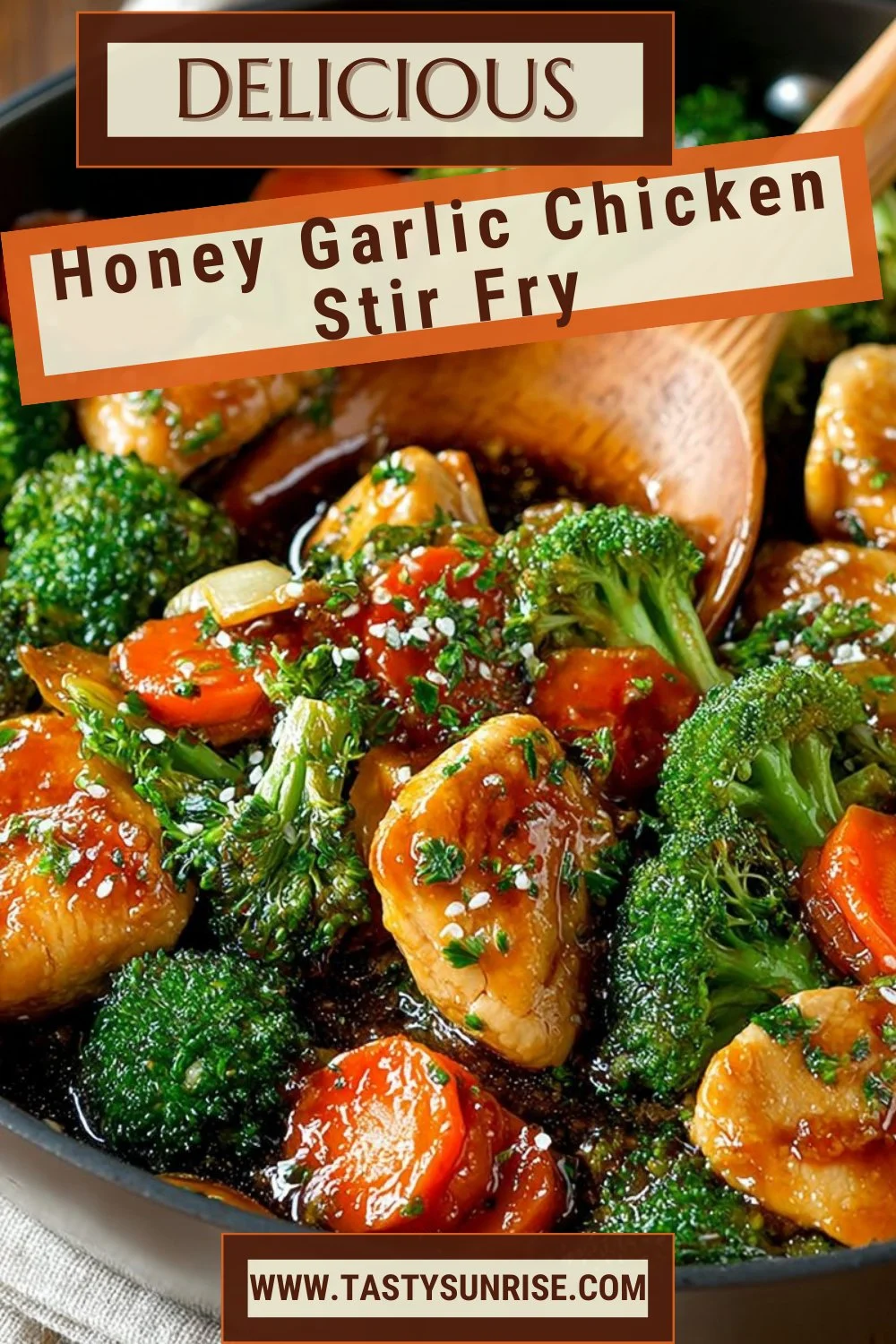 Honey Garlic Chicken Stir Fry served on a plate with colorful vegetables