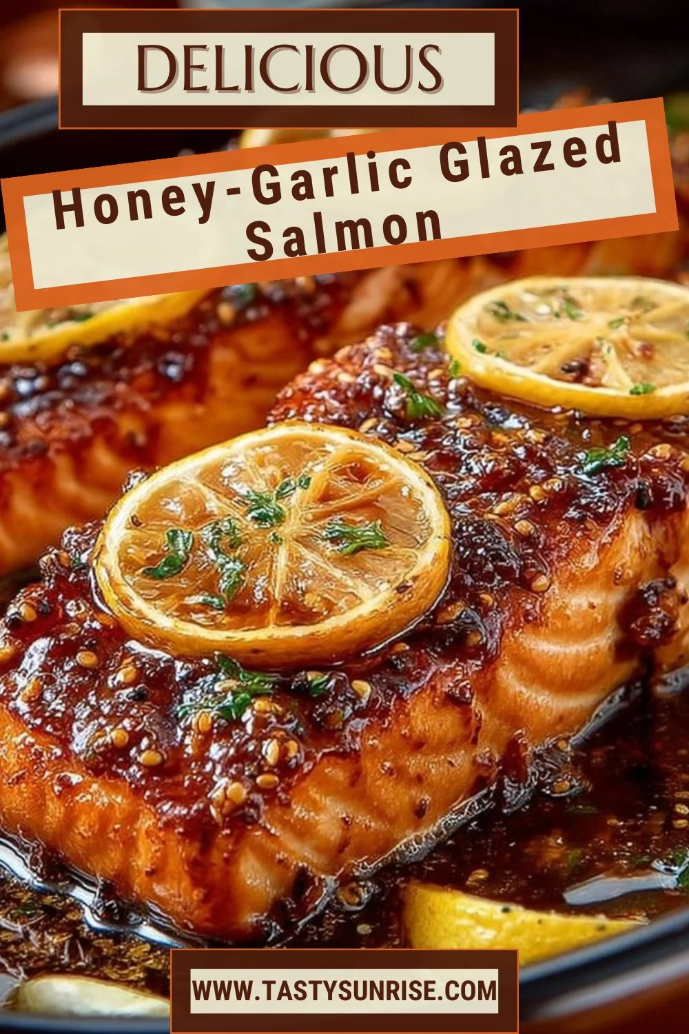 Delicious Honey-Garlic Glazed Salmon garnished with herbs