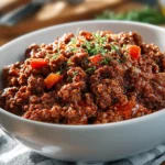Delicious Instant Pot taco meat ready to serve in a bowl with toppings.