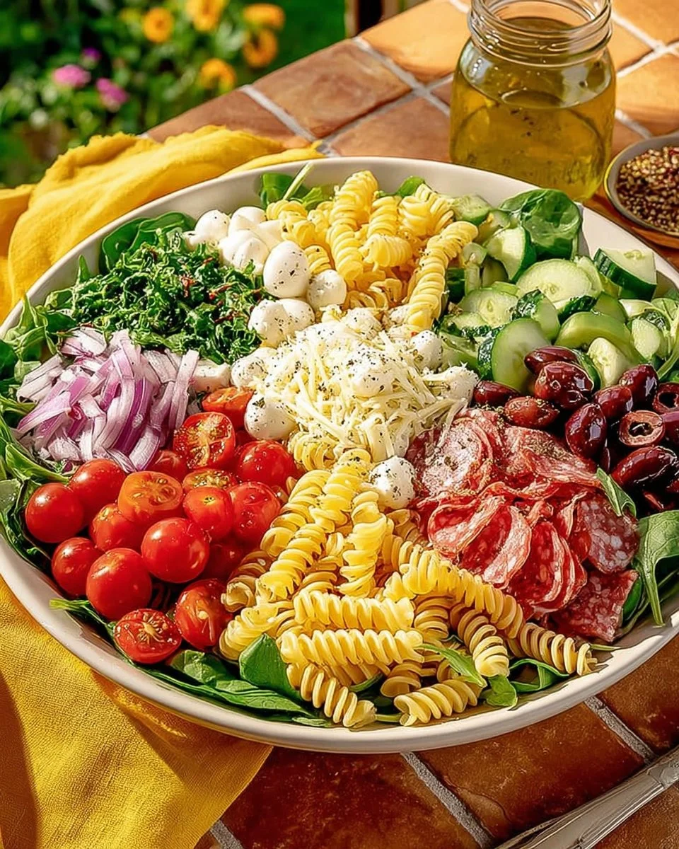 Delicious Italian pasta salad with fresh ingredients.