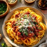 A delicious bowl of Italian sausage pasta with fresh herbs and spices.
