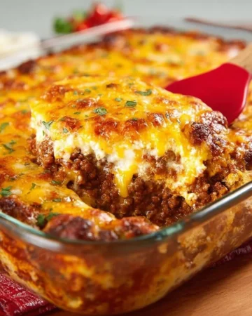 Loaded Mac & Cheese Casserole topped with crispy breadcrumbs and bacon