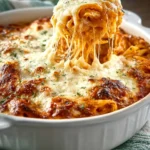 Deliciously cheesy baked pasta dish with golden topping and herbs, perfect for dinner.