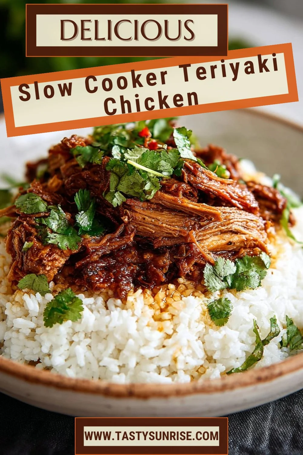 Delicious slow cooker teriyaki chicken garnished with green onions.