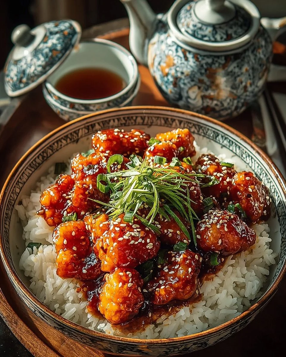 Delicious Sweet Chili Chicken served with vegetables and rice