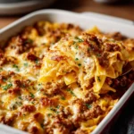 Delicious homemade beef noodle casserole with tender noodles and savory beef