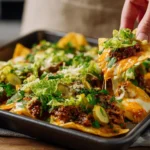 Savory Big Mac Nachos topped with cheese, lettuce, and special sauce