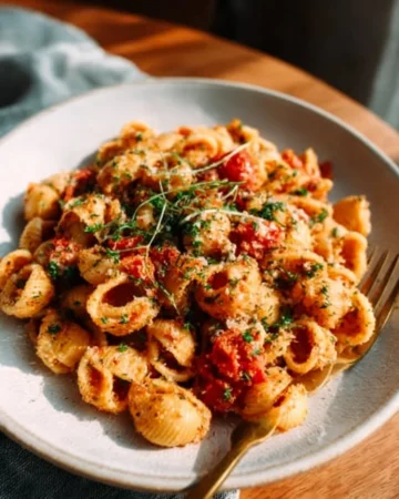 Delicious creamy Cajun veggie pasta served in a colorful bowl.