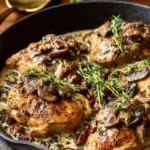 Creamy mushroom chicken served with fresh herbs