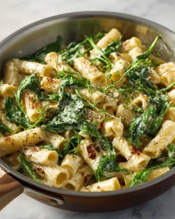 Creamy spinach pasta dish with fresh spinach and rich sauce