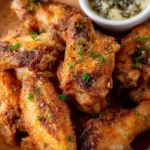 Delicious crispy baked chicken wings on a serving platter