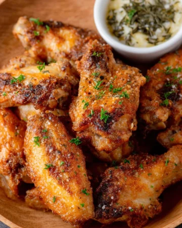 Delicious crispy baked chicken wings on a serving platter