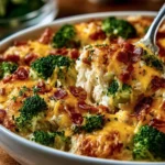 Delicious easy low carb chicken casserole in a baking dish