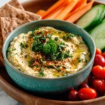 Delicious homemade Baba Ganoush served with pita and vegetables.